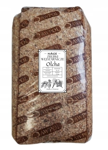 Zrębki wędzarnicze OLCHA drewno do wędzenia i grillowania HAGE 15kg 60l