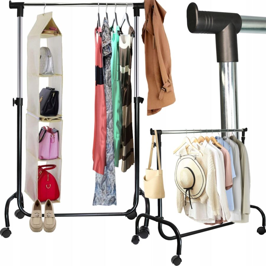 WIESZAK STOJAK NA UBRANIA NA KÓŁKACH STOJĄCY STOJAK NA KÓŁKACH REGULOWANY