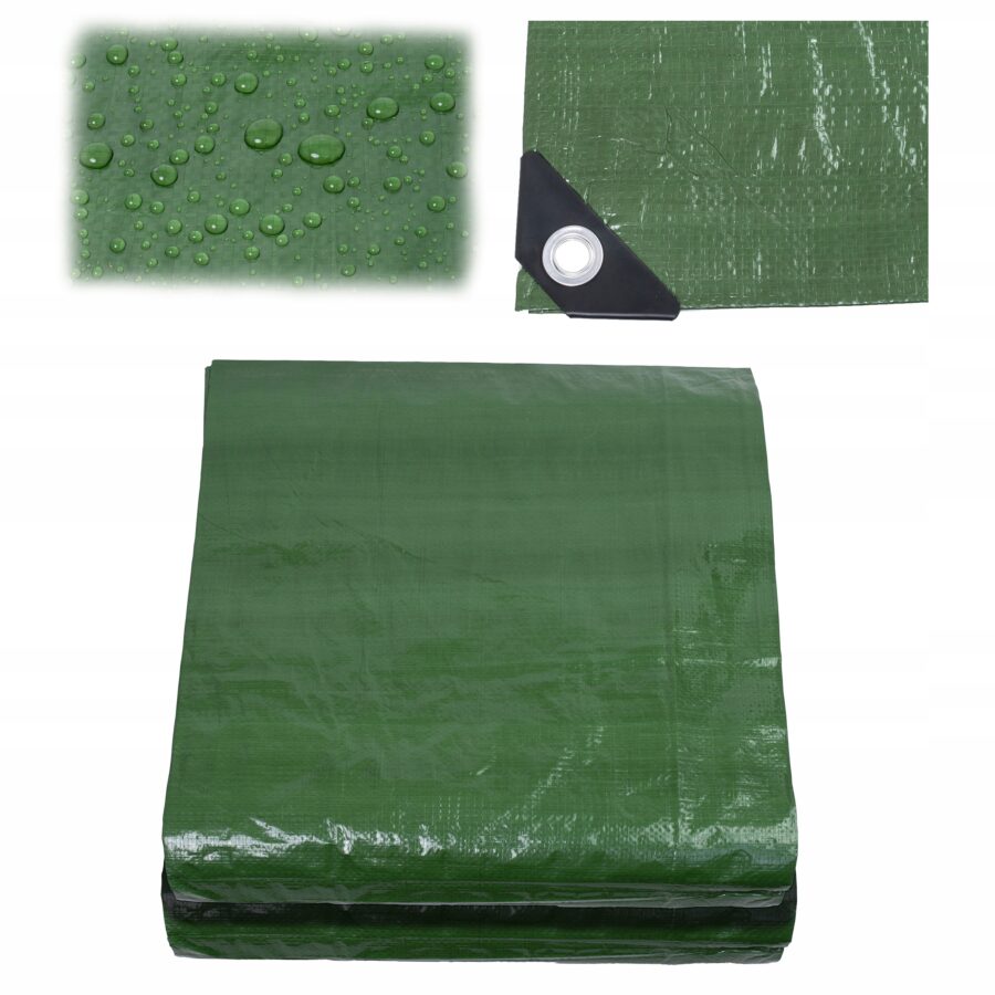 PLANDEKA WZMACNIANA GRUBA ZIELONA MOCNA UV+ WODOODPORNA PŁACHTA