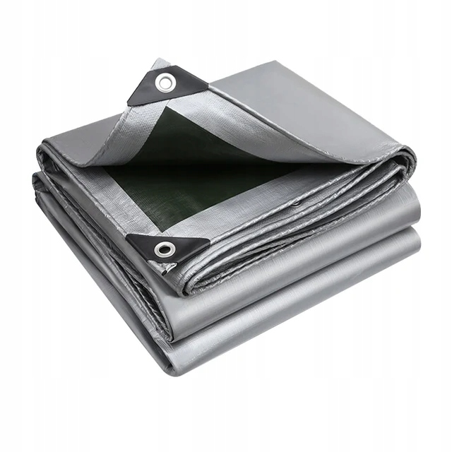 Plandeka 4x8 GRUBA PŁACHTA Srebrno-Czarna 260g Mrozoodporna Wodoodporna UV+