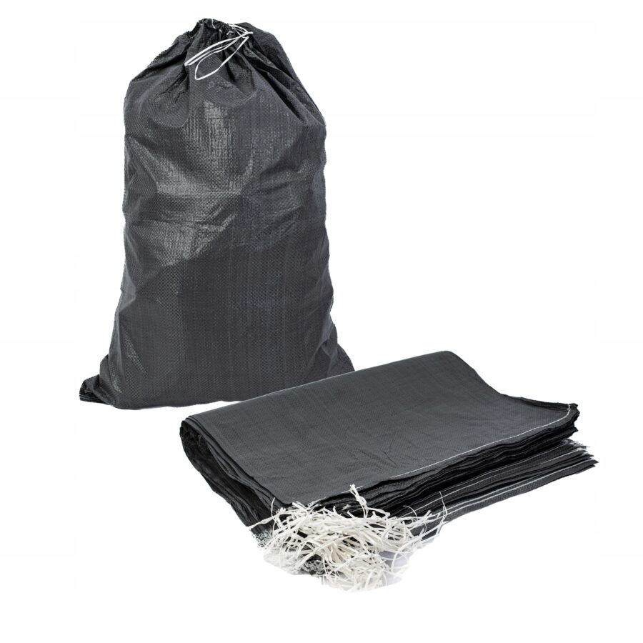 Worki 25KG 50x80cm na Gruz Węgiel Piasek Mocne z ZACIĄGIEM CZARNE 20 SZTUK