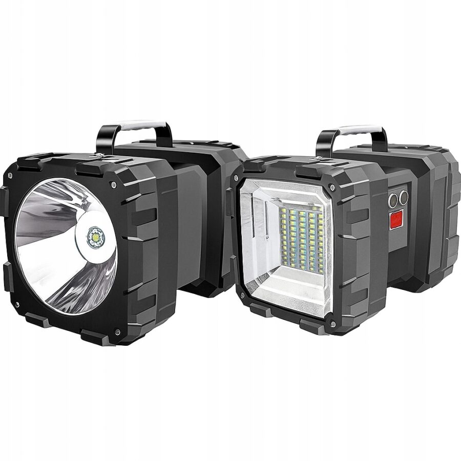 MOCNA LATARKA LED AKUMULATOROWA SZPERACZ 7 TRYBÓW POWERBANK BIWAKOWA