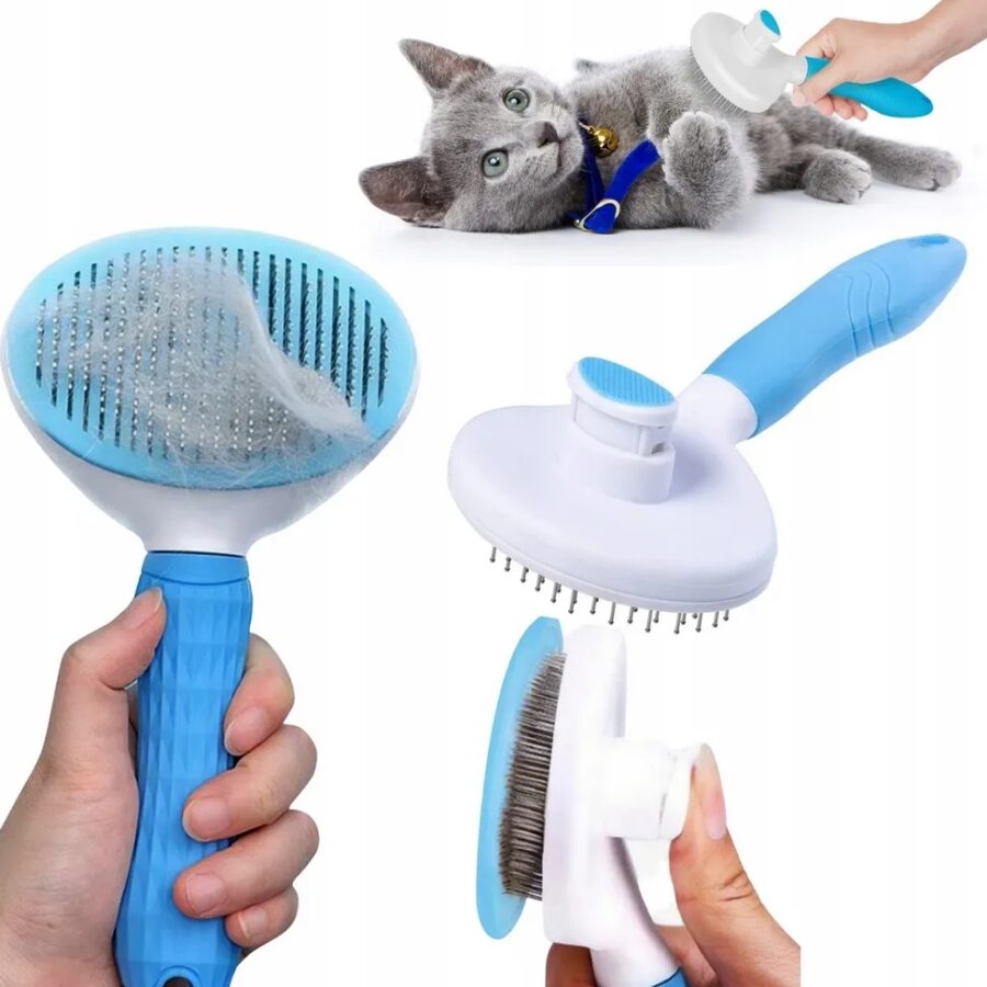 Szczotka dla psa kota królika do sierści SAMOCZYSZCZĄCA z przyciskiem