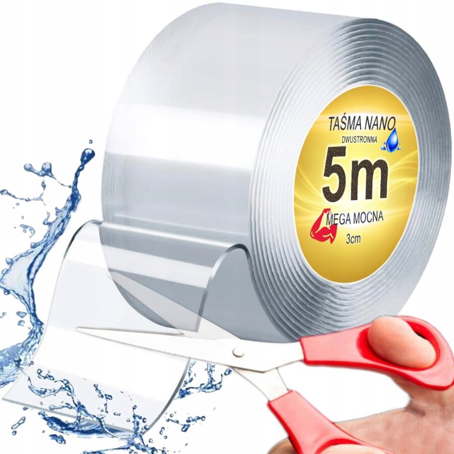 TAŚMA DWUSTRONNA NANO 5M 3CM WIELOKROTNEGO UŻYTKU WODOODPORNA SAMOPRZYLEPNA