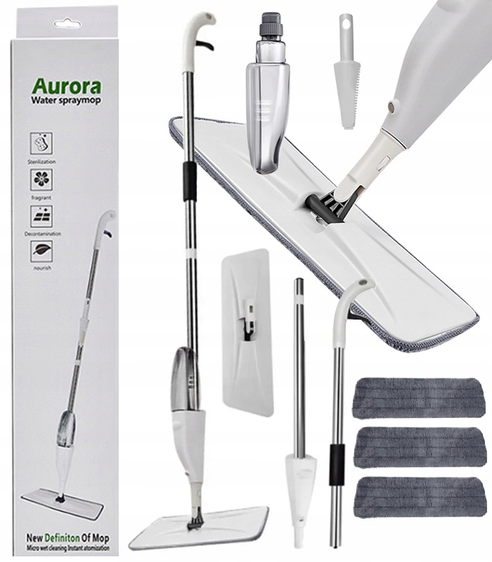 MOP ZE SPRYSKIWACZEM PŁASKI DO MYCIA PODŁOGI + 3x WKŁAD Z MIKROFIBRA