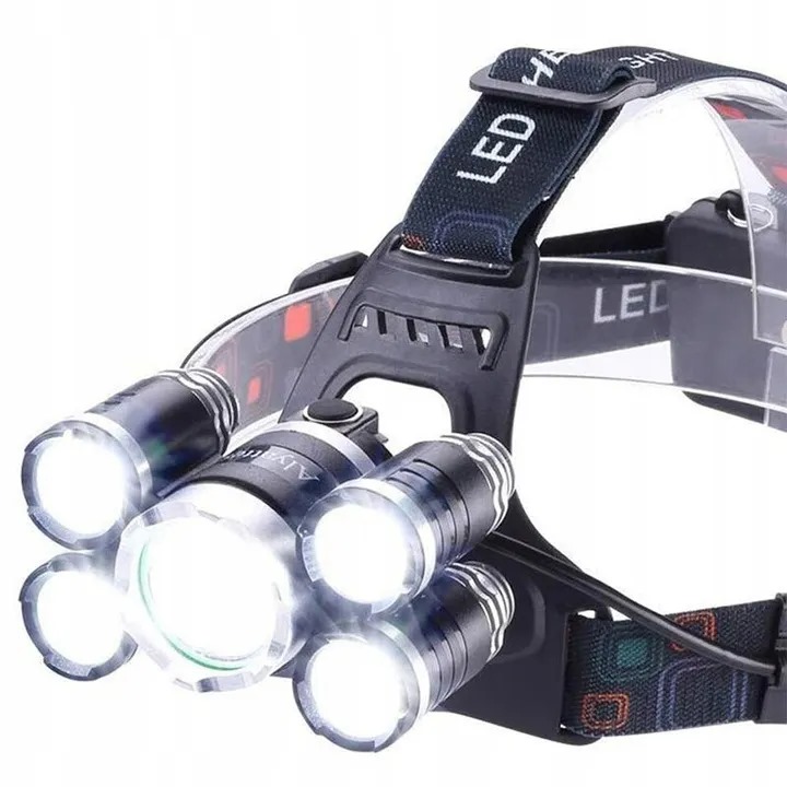 LATARKA CZOŁOWA CZOŁÓWKA 5x LED XM-L T6 MOCNA AKUMULATOROWA LAMPKA NA GŁOWĘ