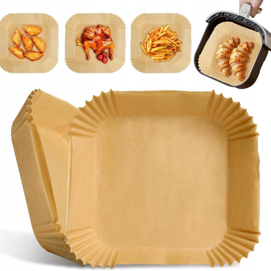 Papier do pieczenia FOREMKI DO AIR FRYER ZESTAW 100 SZT 20CM WKŁADY TACKI